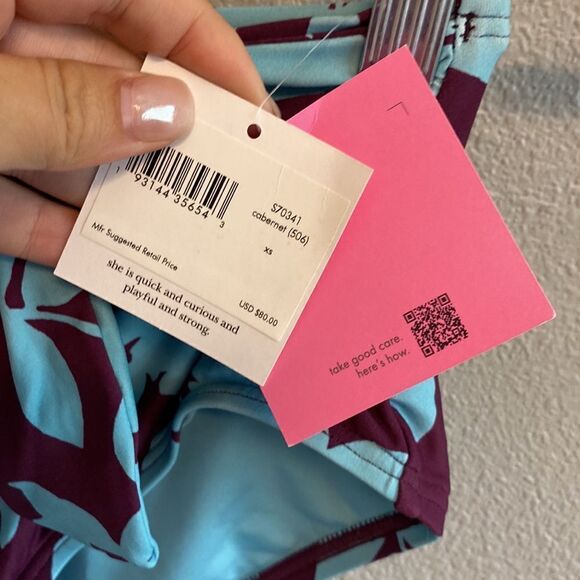 NWT- Kate Spade Belted High-waist Bikini Bottoms- Cabernet/Blue- Size XS - Picture 7 of 9